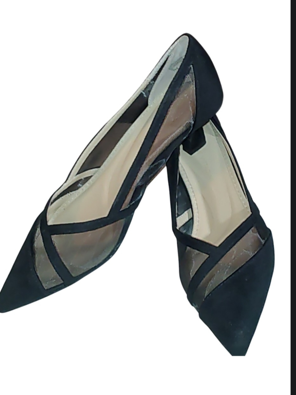 Adrienne Vittadini Black Pointed Mesh Kitten Heel Pumps Size 7